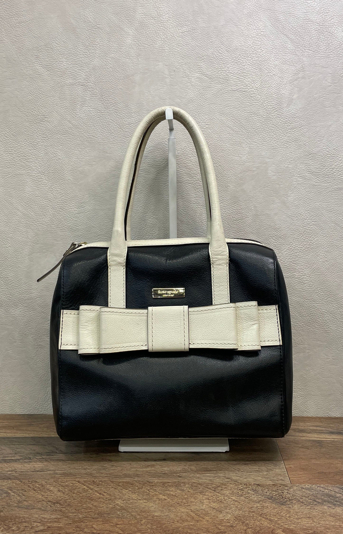 Kate Spade Black White Leather Bow Colorblock Satchel Handbag Gold Hardware