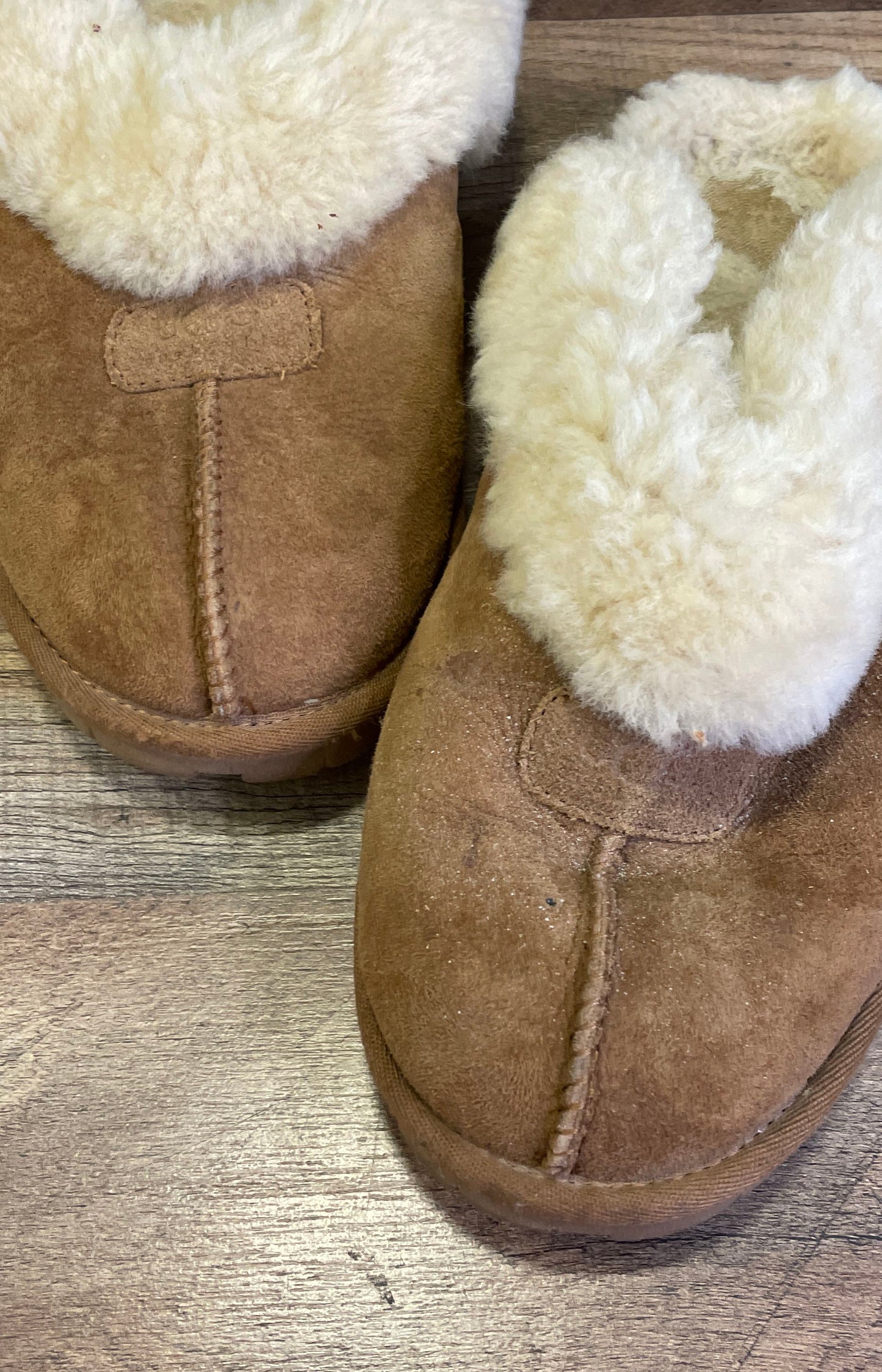 UGG Coquette Chestnut Suede Sheepskin Slippers Mules Women's Size 10