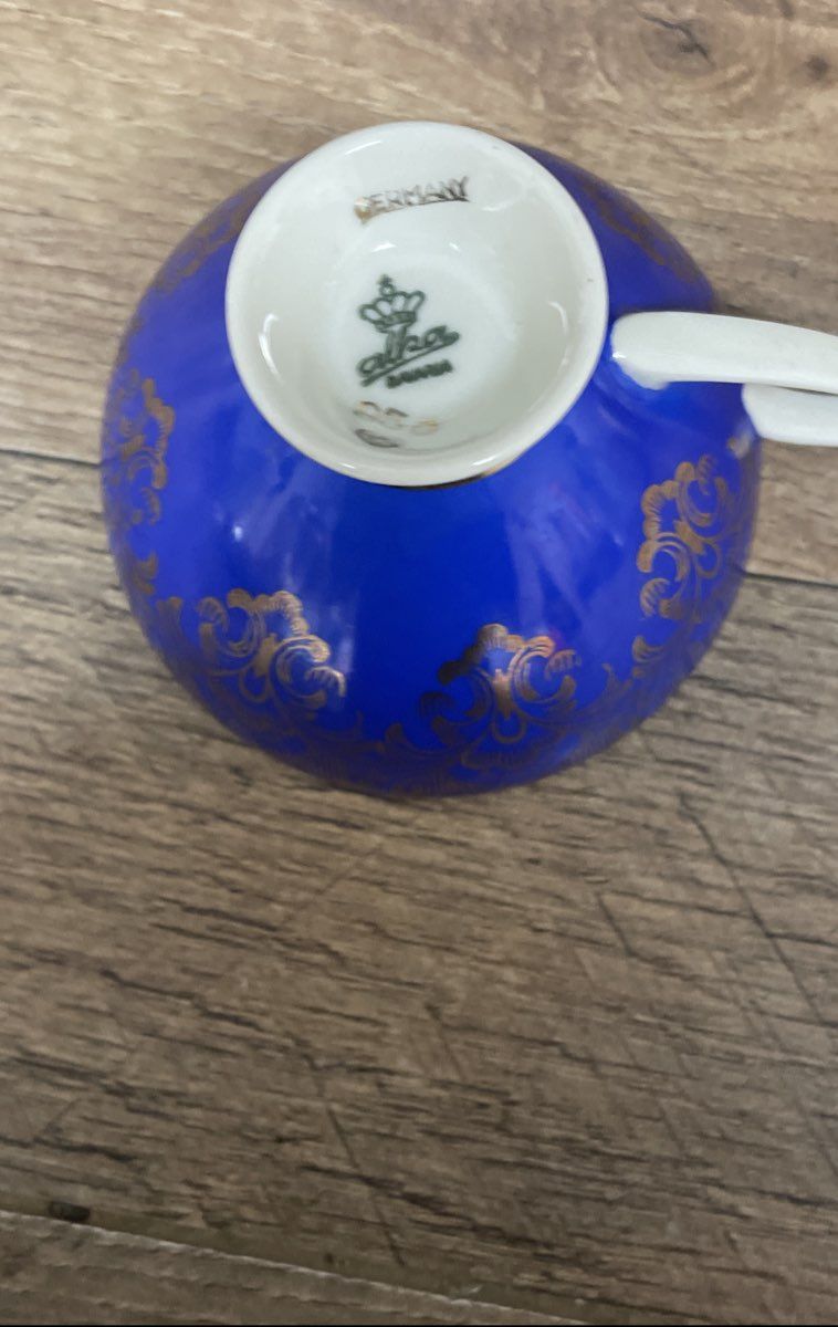 Alka Bavaria 950 Cobalt Blue Gold Scroll Cup & Saucer Set Porcelain Germany