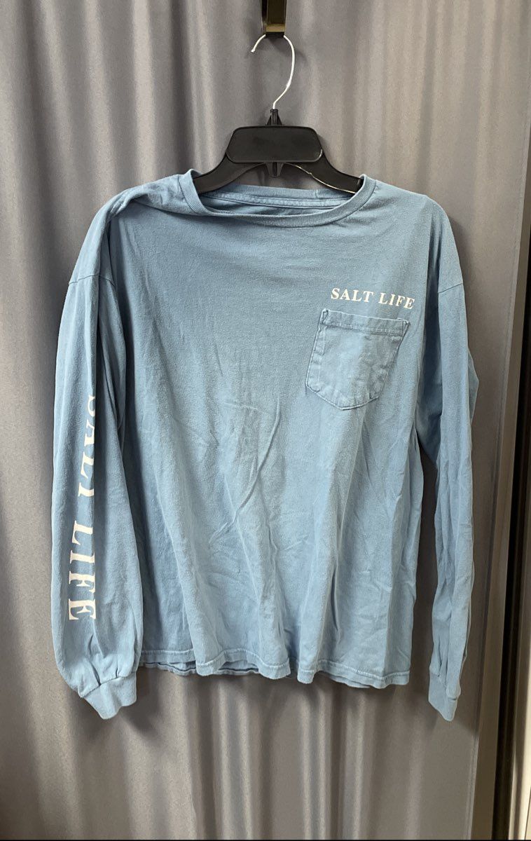 Salt Life Men's Blue Long Sleeve Pocket T-Shirt Livin' Salty Tuna Graphic Sz L