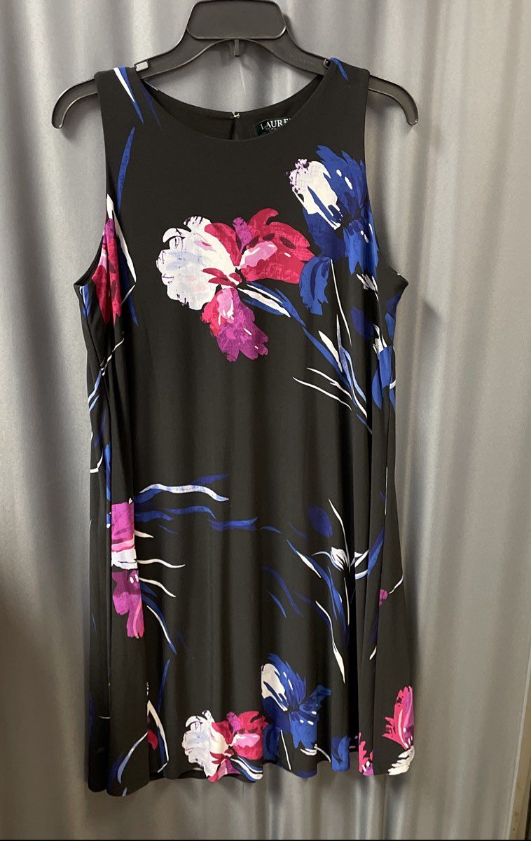 Lauren Ralph Lauren Women's Black Floral Print Sleeveless Shift Dress Size 12