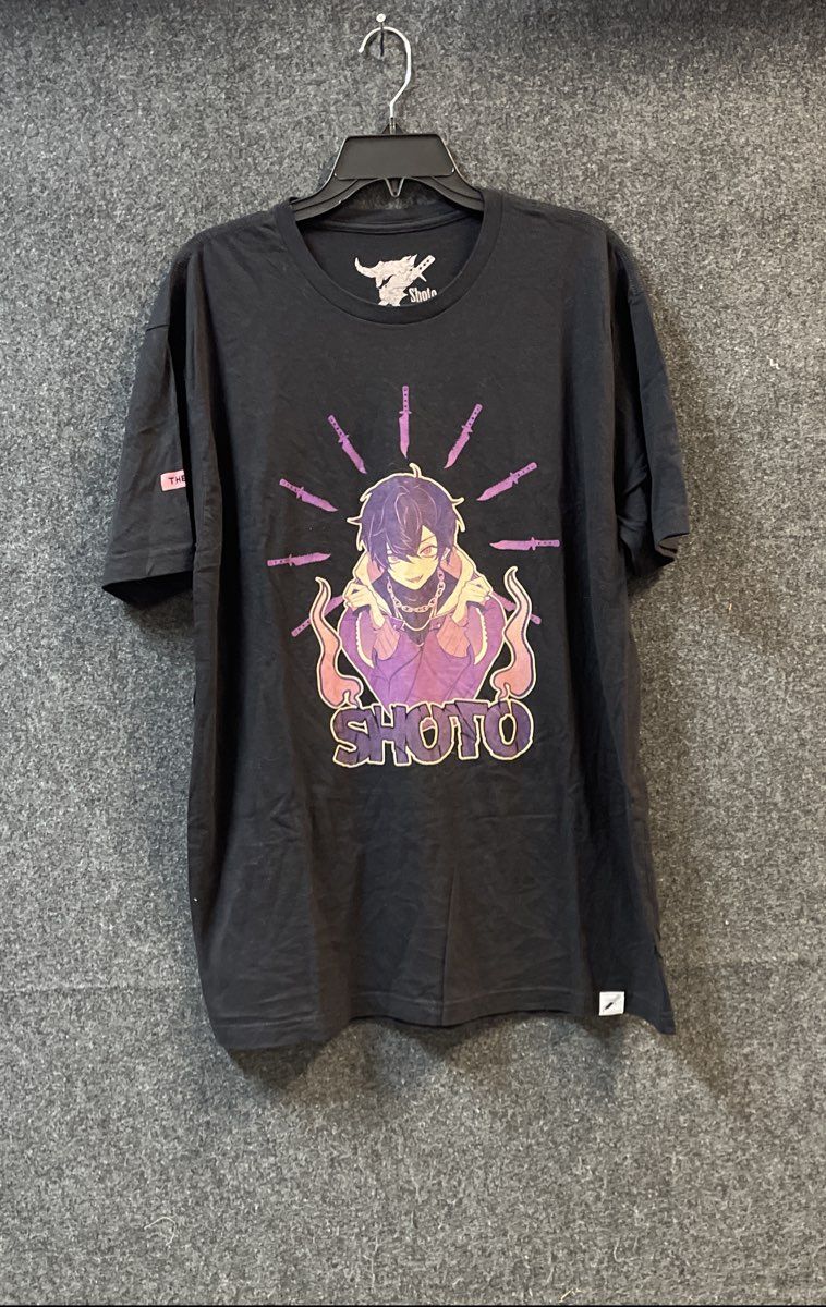 Shoto Men's T-Shirt Black VTuber Anime Graphic Kanji Knife Logo Size Large