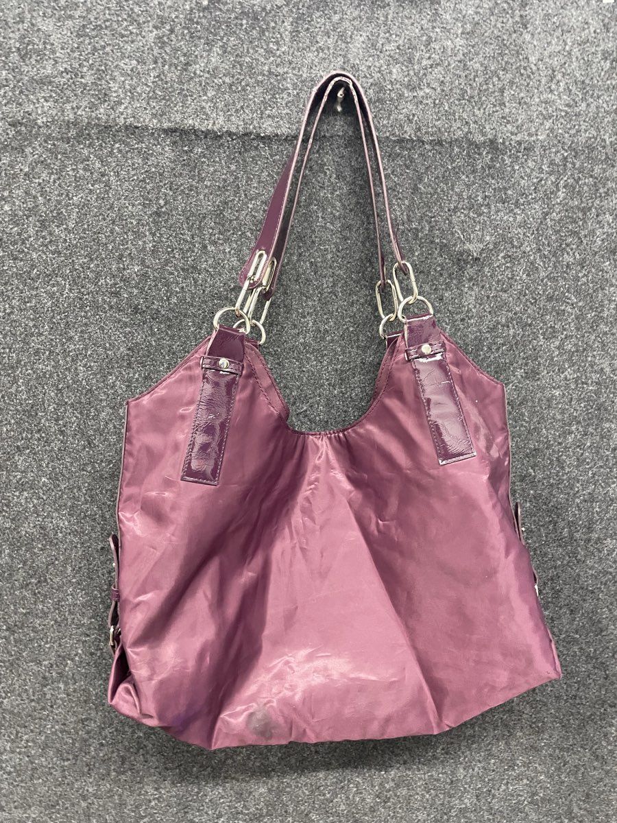 Calvin Klein Purple Nylon Patent Trim Hobo Shoulder Bag Silver Hardware