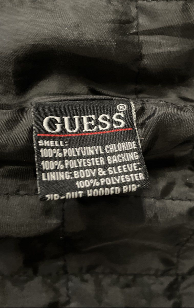Guess Women's Black Leather Jacket Zip-Out Hooded Bib Quilted Lining Sz M