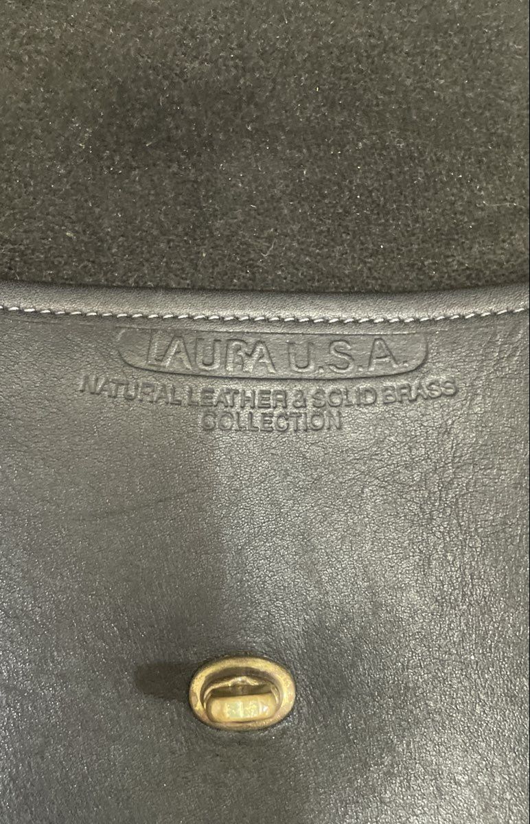 Vintage Laura U.S.A. Black Leather Crossbody Bag Solid Brass Hardware
