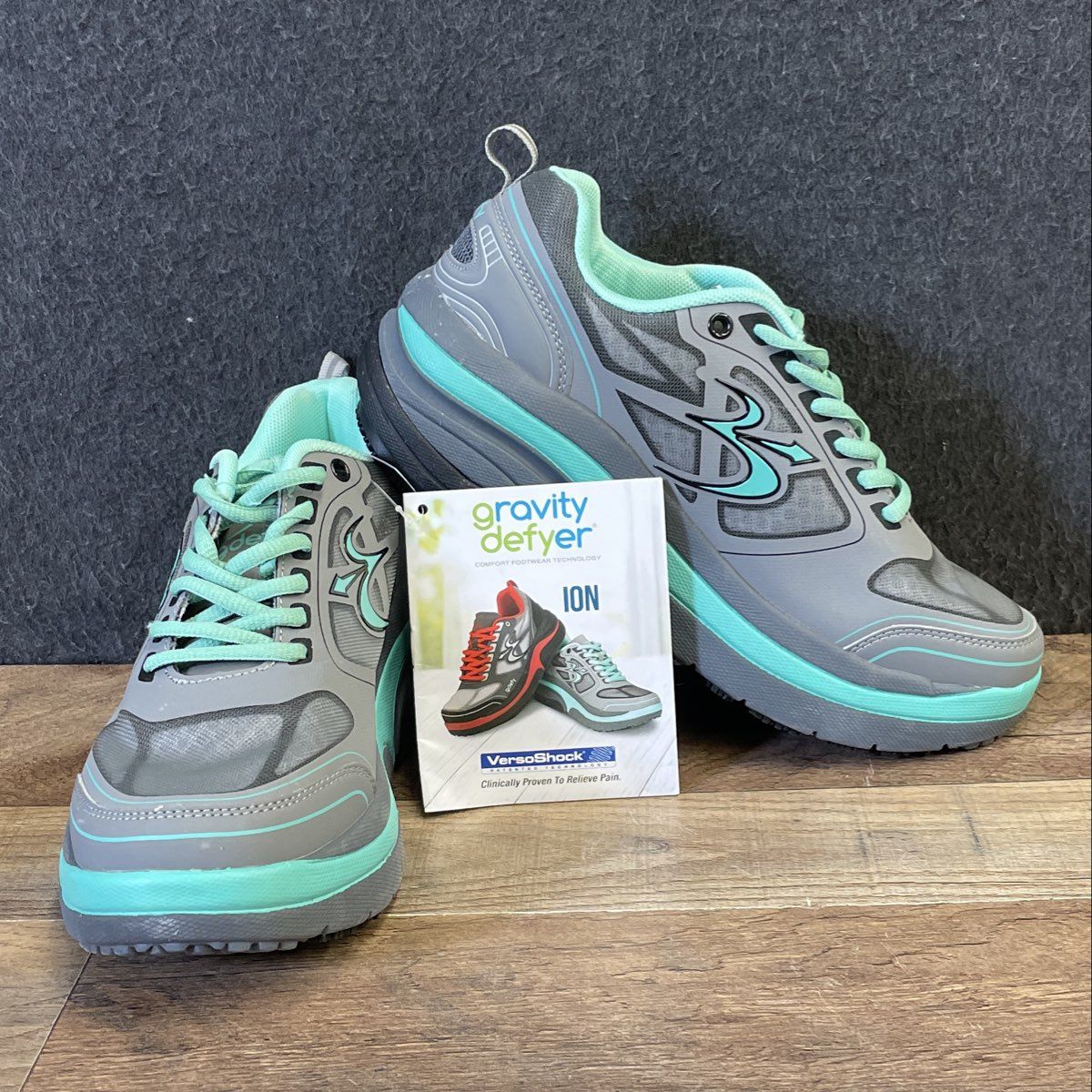 Gravity Defyer G-Defy Ion Grey Teal VersoShock Running Sneakers Size 7.5