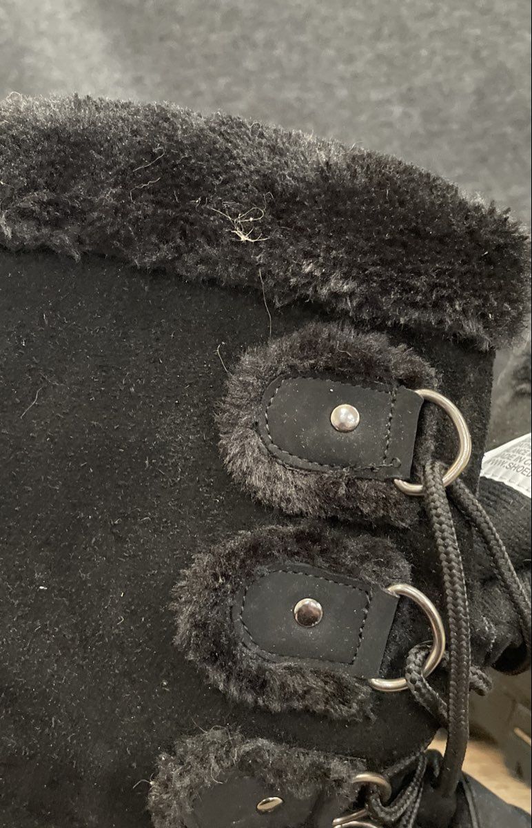 SHOE DEPT Maria Black Leather Faux Fur Duck Boots Winter Snow Women's Size 7