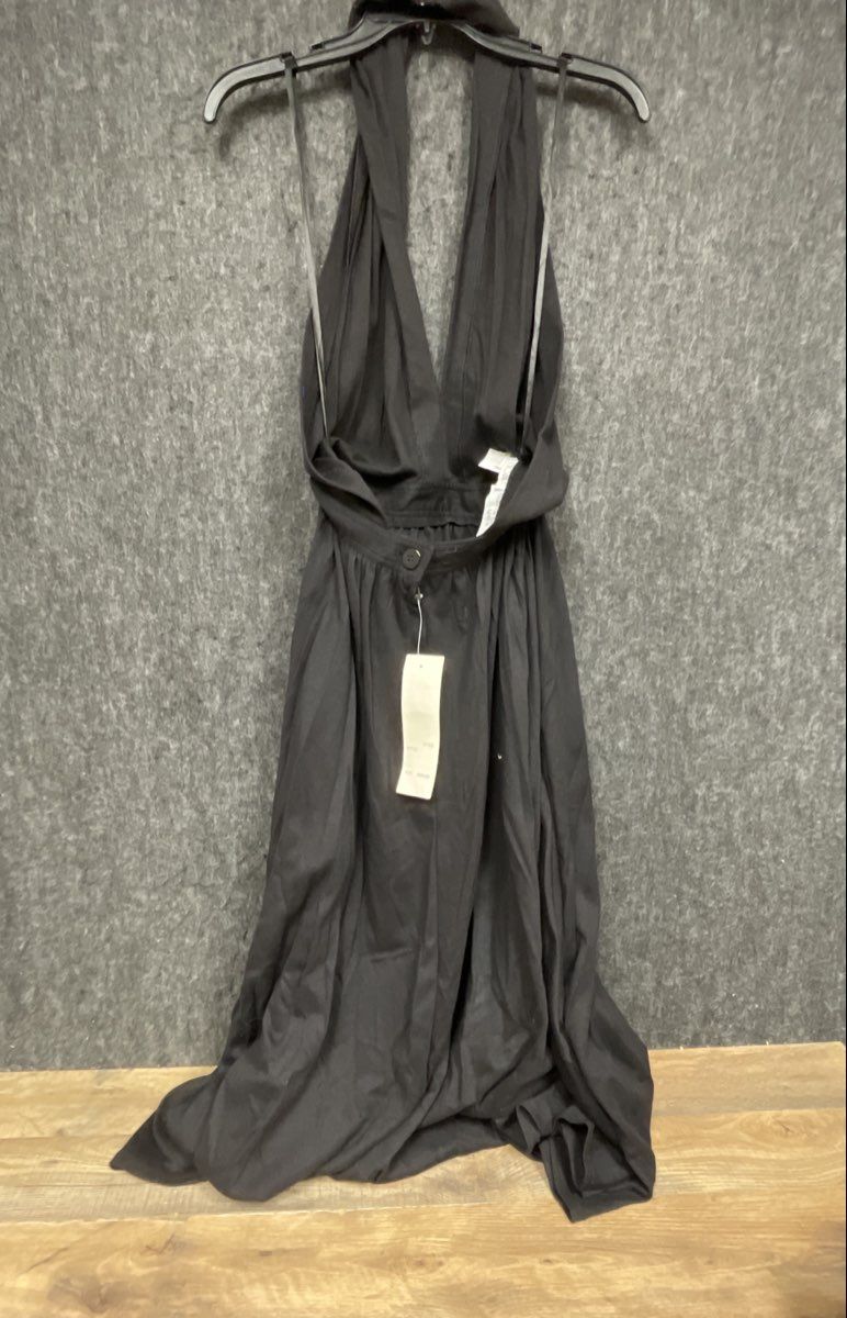 Vintage 90s Danny Noble Women's Black Halter Maxi Dress Plunging V-Neck NWT Sz M