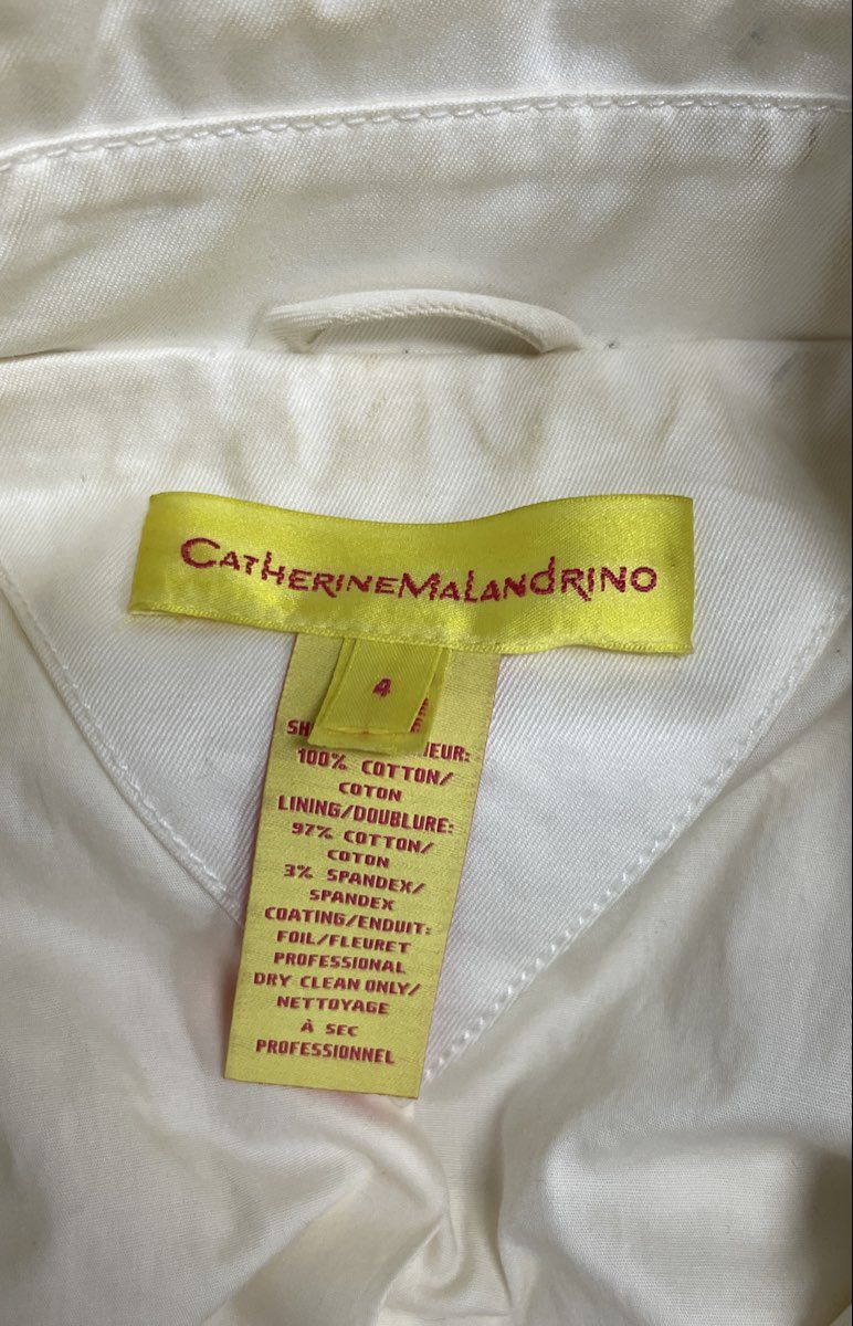 Catherine Malandrino Women's White Lace Overlay Double Breasted Trench Coat Sz 4