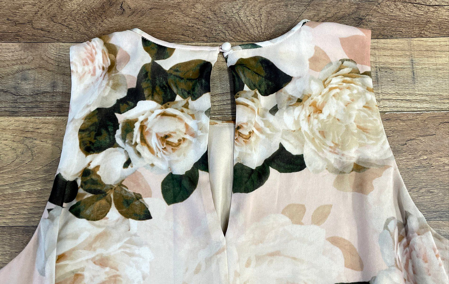 Calvin Klein Women's Pink Floral Sleeveless Trapeze Dress Beige Cream Sz 12
