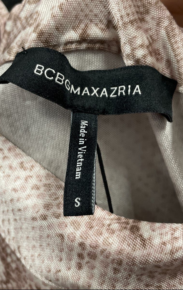 BCBGMAXAZRIA Women's Tan Pink Snakeskin Racerback Knot Maxi Dress Sz S New