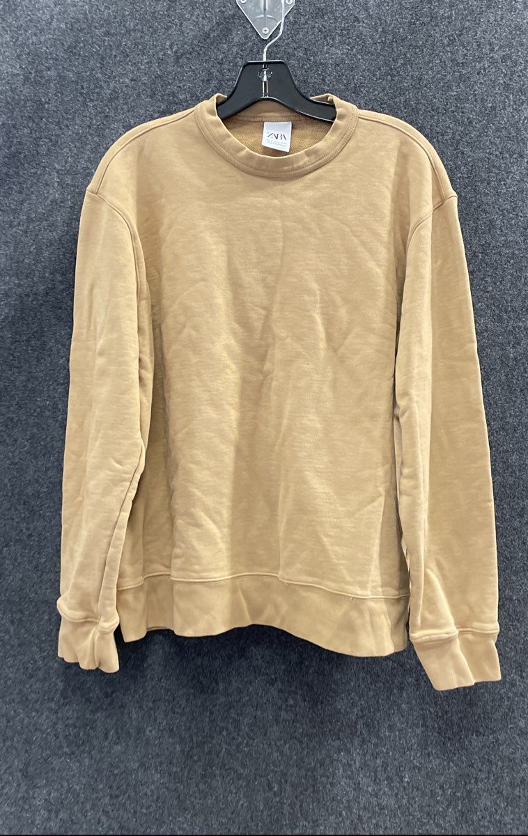 Zara Women's Brown Cotton French Terry Crewneck Sweatshirt Sz XL