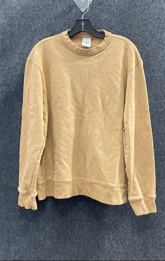 Zara Women's Brown Cotton French Terry Crewneck Sweatshirt Sz XL