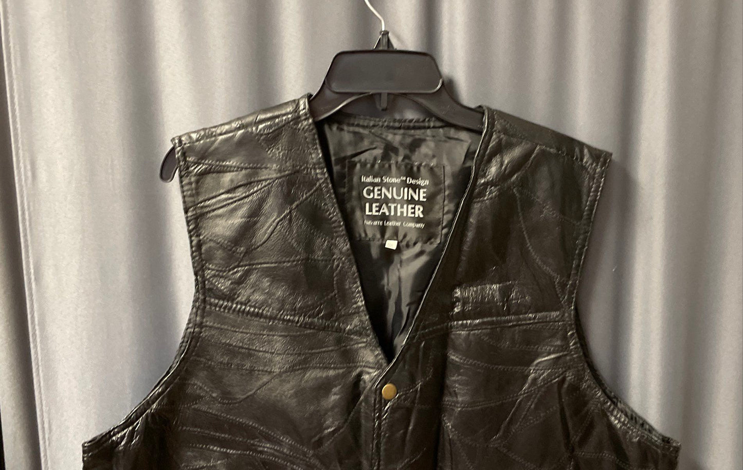 Vintage 90s Navarre Leather Men's Black Patchwork Stone Design Vest Sz 3XL