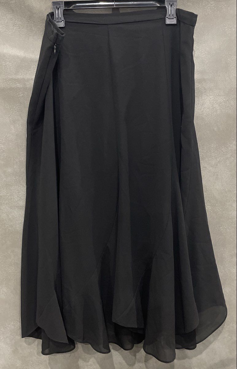 Vintage 90s R&M Richards Women's Black Chiffon Flared Handkerchief Hem Skirt