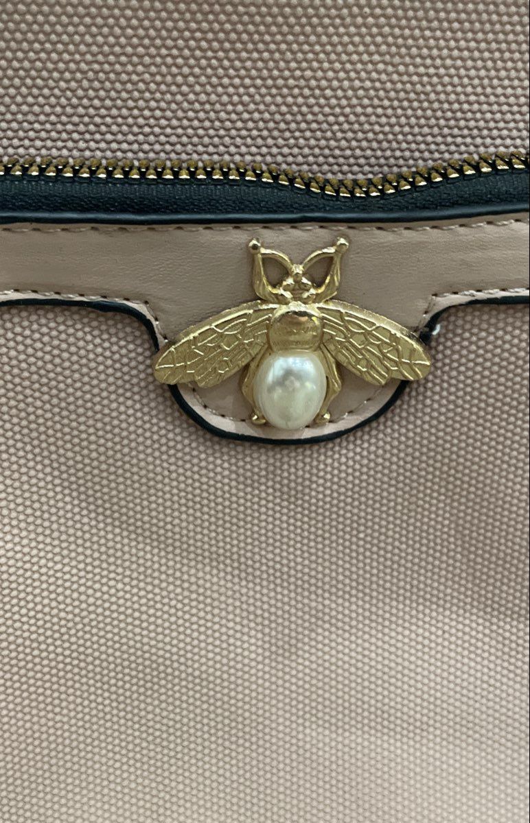 Jolene Couture Pink Vinyl Fashion Backpack Bee Faux Pearl Gold Hardware