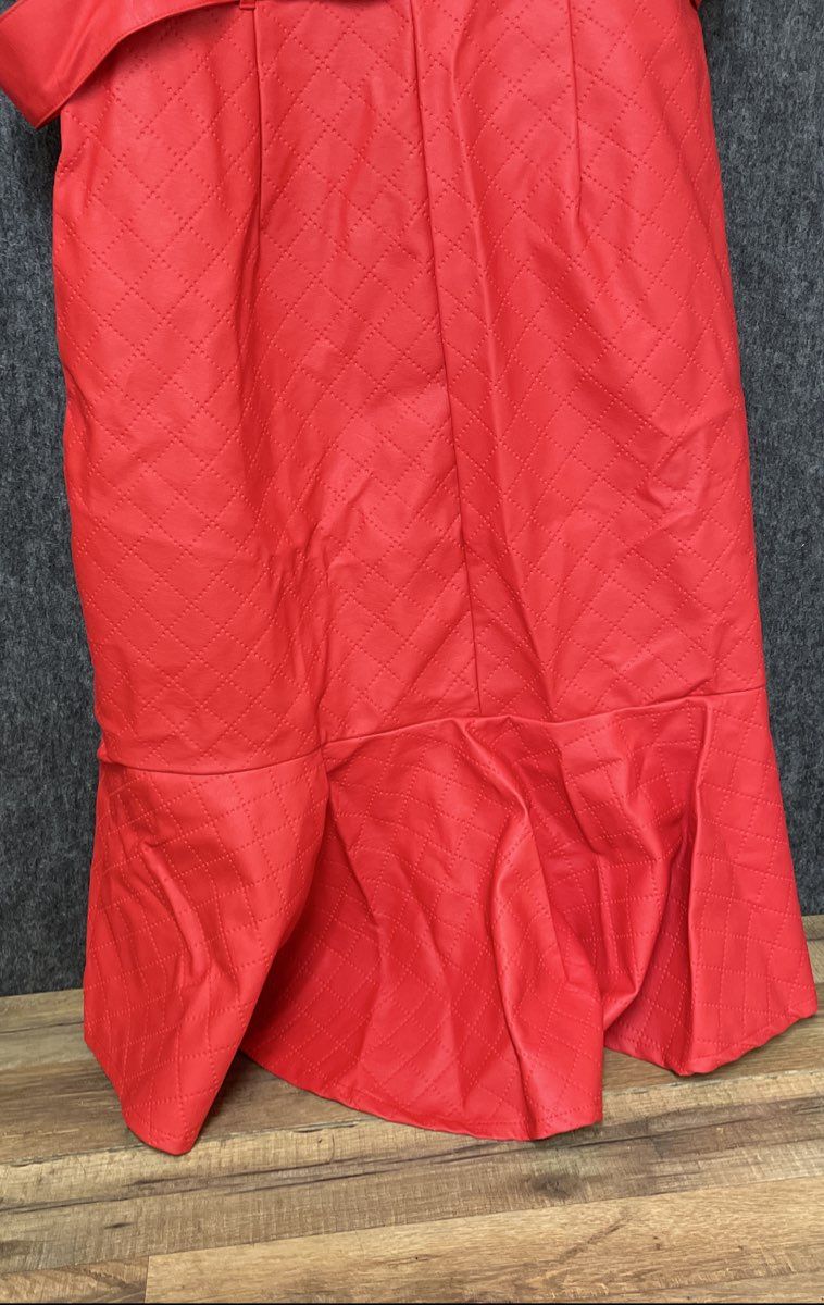 Ashley Stewart Women's Red Quilted Faux Leather Button Up Belted Dress Sz 14/16