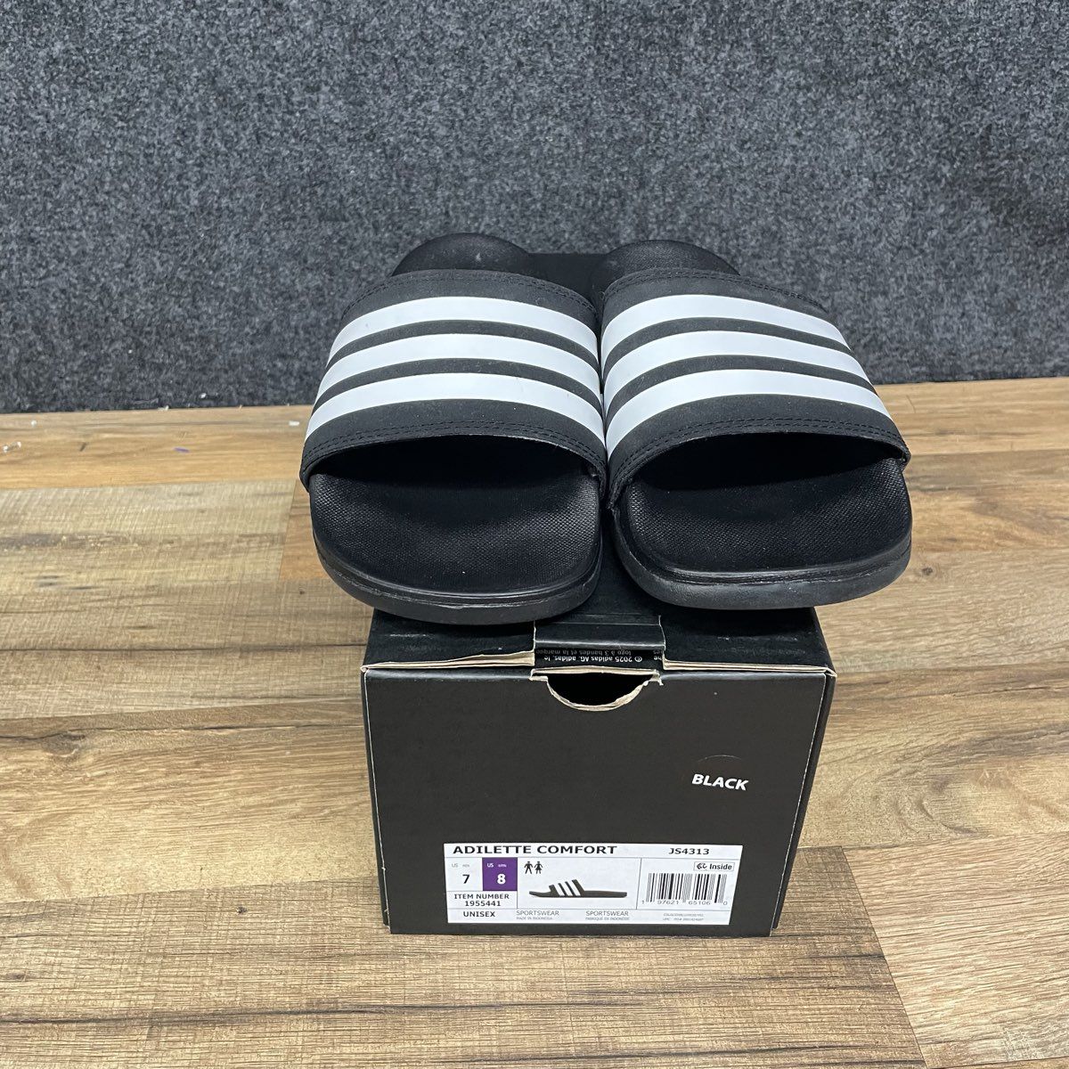 Adidas Adilette Comfort Slides Black White Sandals JS4313 Men's Size 8