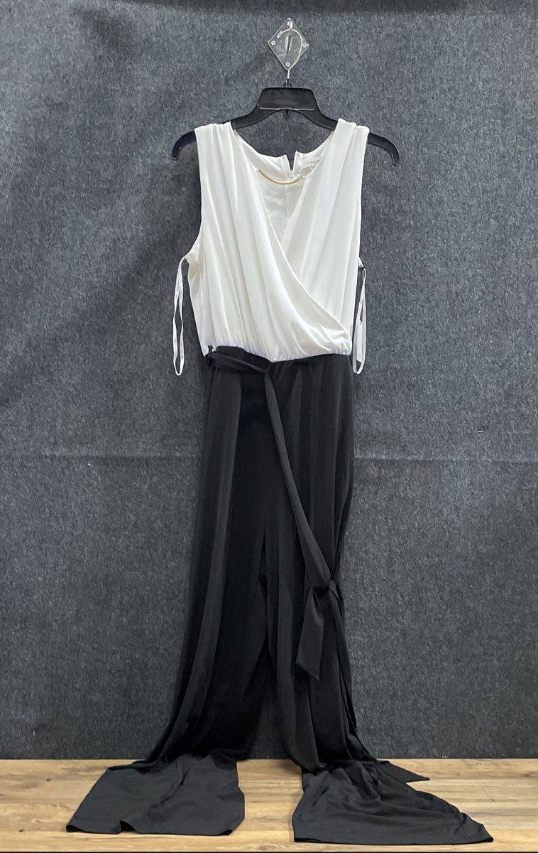 Calvin Klein Women's Black White Colorblock Belted Jumpsuit Size 14 NWT