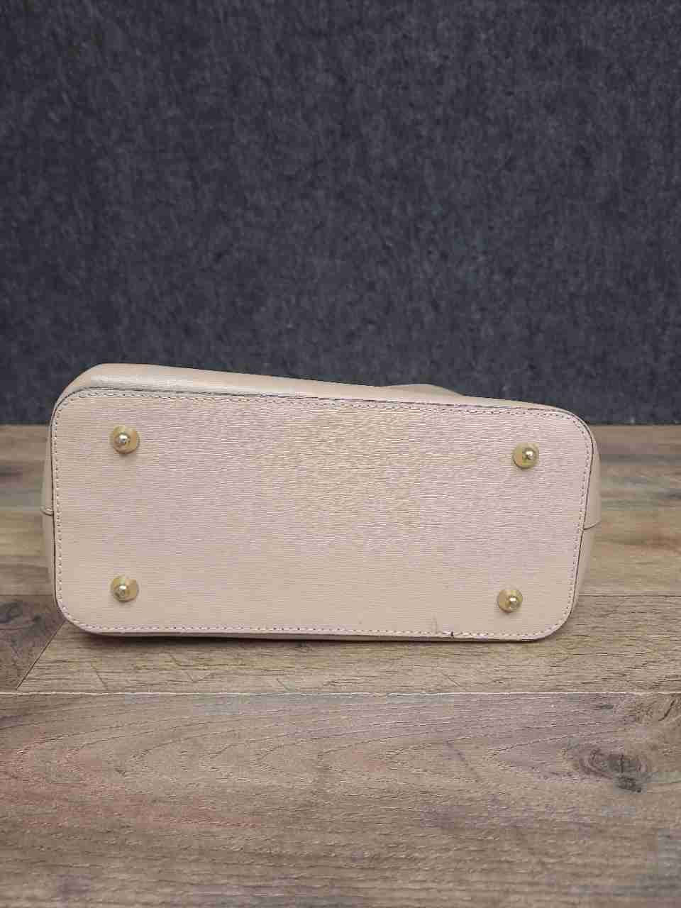 Vera Pelle Beige Saffiano Italian Leather Top Handle Satchel Bag Medium