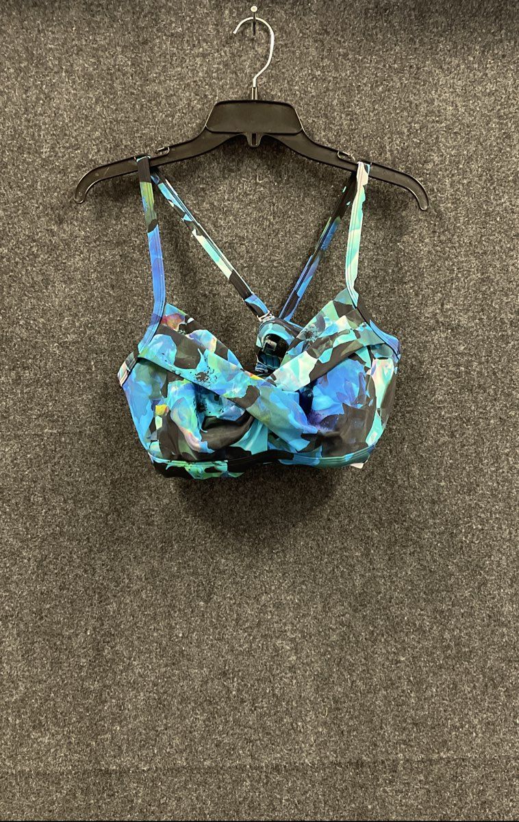 Athleta Women's Blue Mystique Twister Bikini Top Floral UPF 50+ NWT Sz 40 B/C