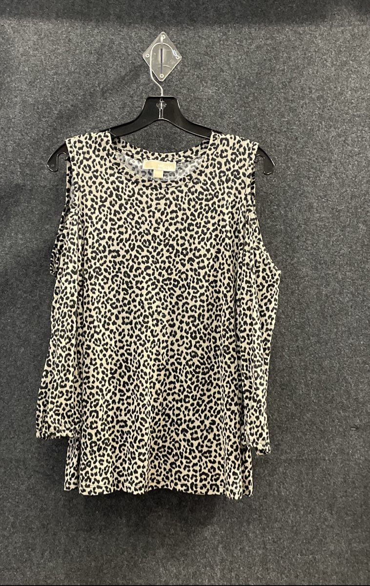 Michael Kors Women's Cheetah Print Cold Shoulder Long Sleeve Top Sz L