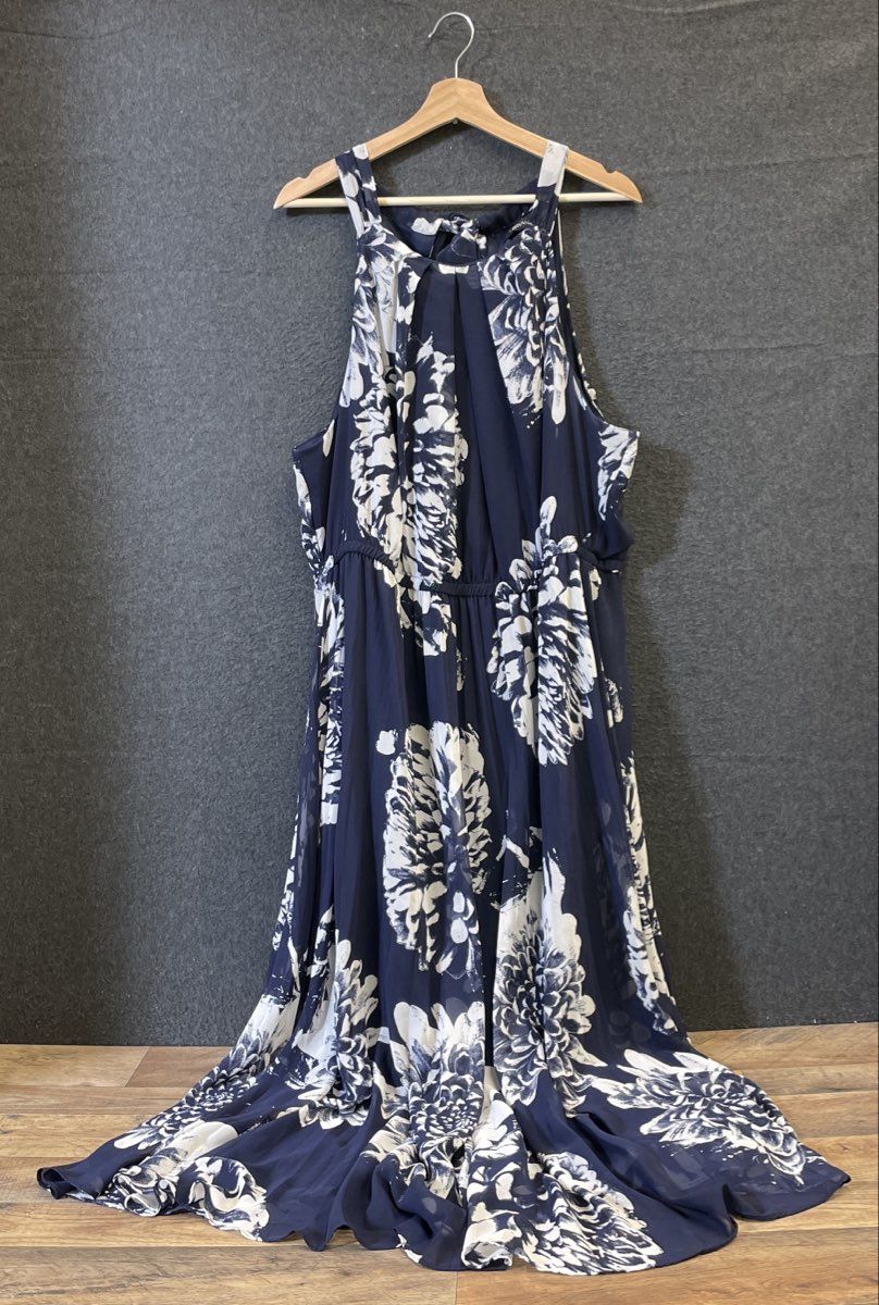 Lane Bryant Women's Navy Blue Floral Halter Neck Sleeveless Maxi Dress Size 20