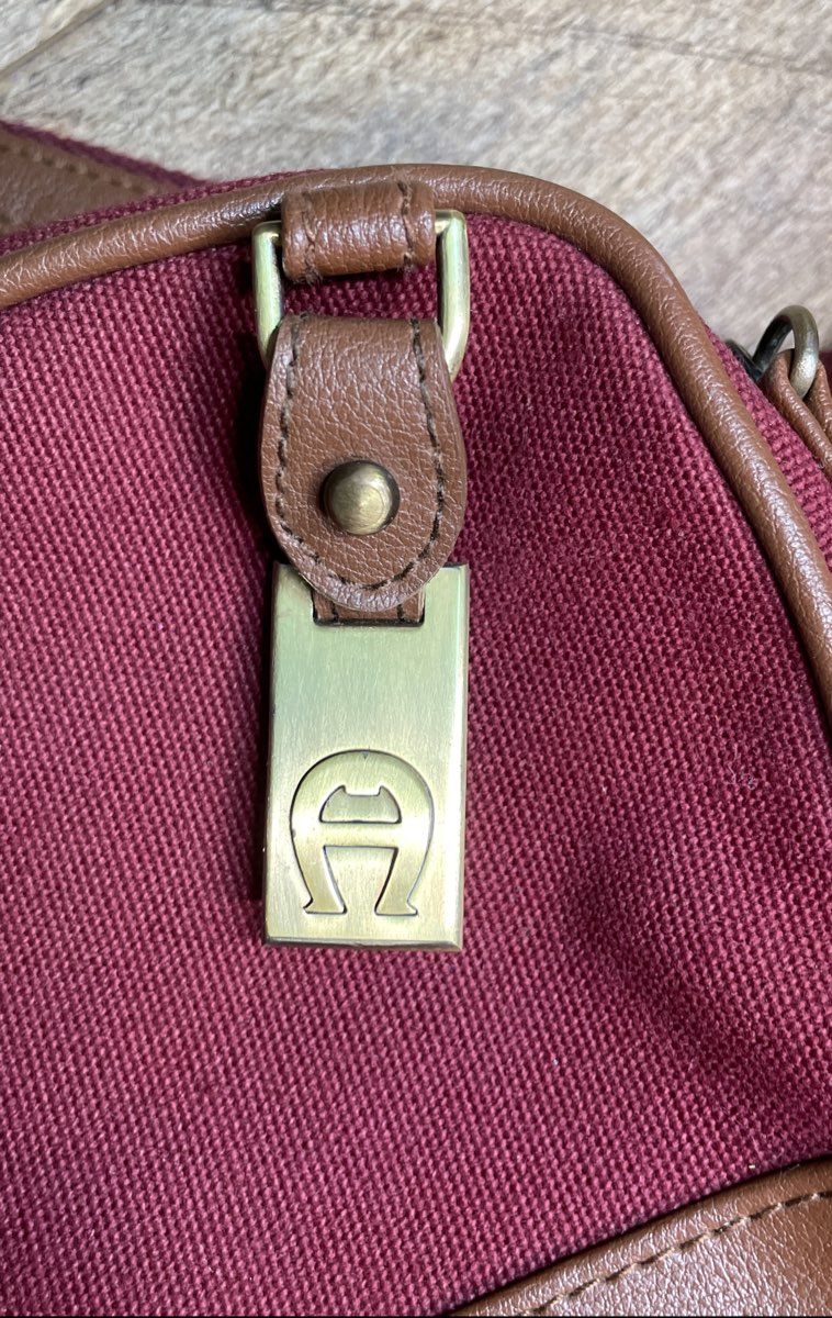 Etienne Aigner Burgundy Canvas Brown Trim Shoulder Crossbody Bag NWT