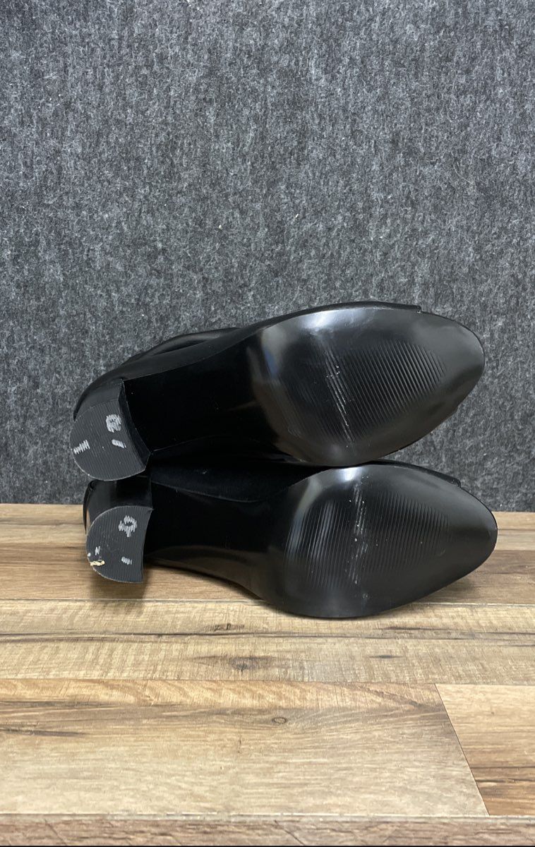 F5J Black Faux Leather Slouch Peep Toe Ankle Boots Block Heel Women's Size 9.5