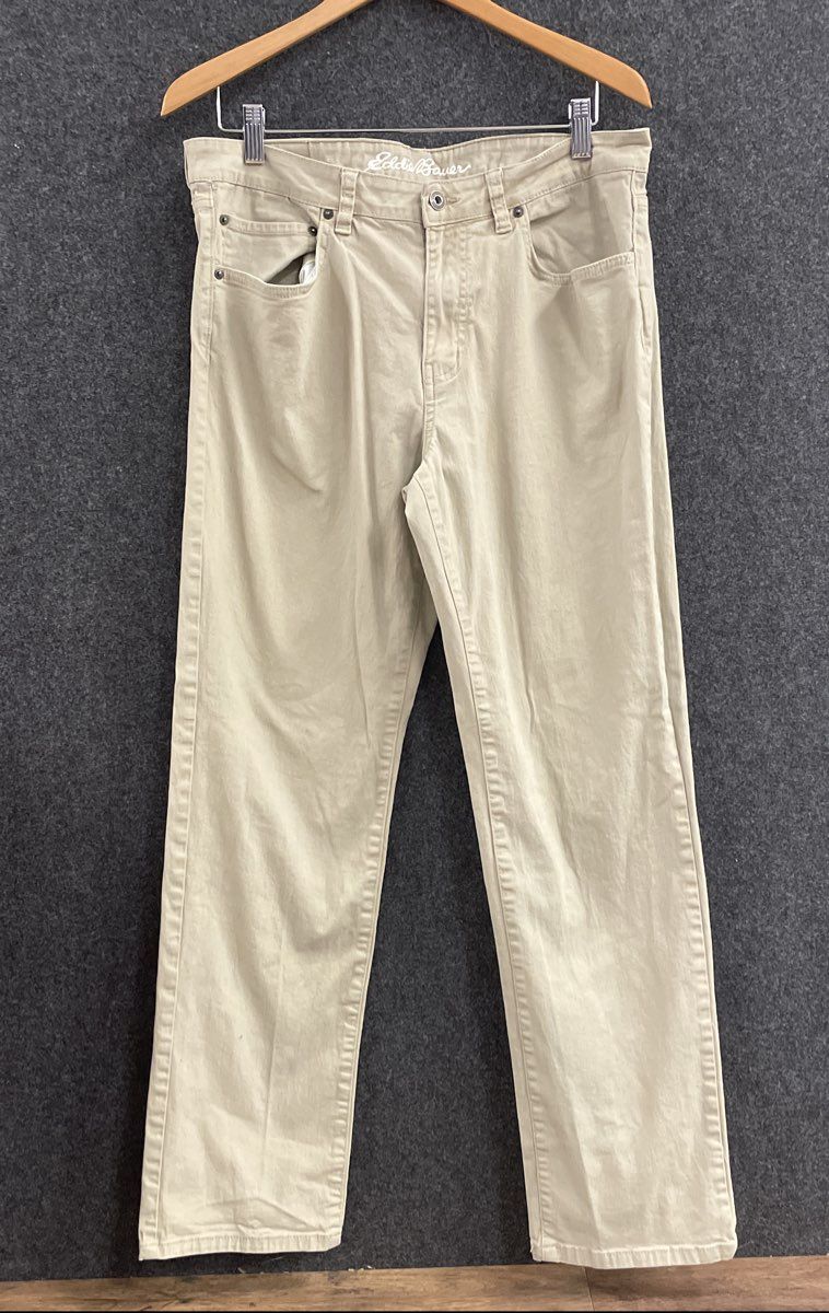 Eddie Bauer Men's Khaki 5-Pocket Cotton Blend Stretch Pants Sz 34x32