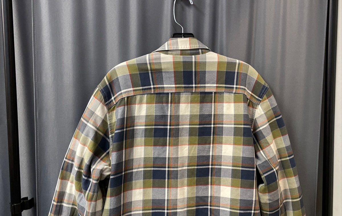 LL Bean Men's Green Blue Plaid Quilted Lined Flannel Shirt Jacket Sz M-Reg