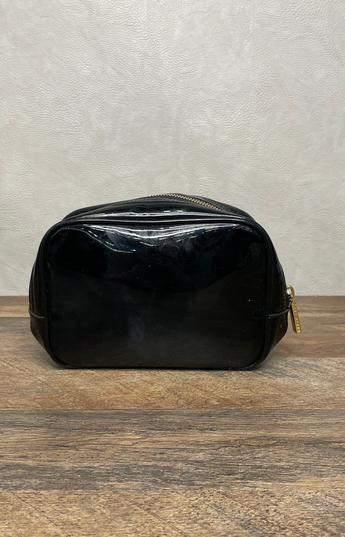 Tory Burch Black Patent Leather Cosmetic Case Makeup Bag Gold Hardware