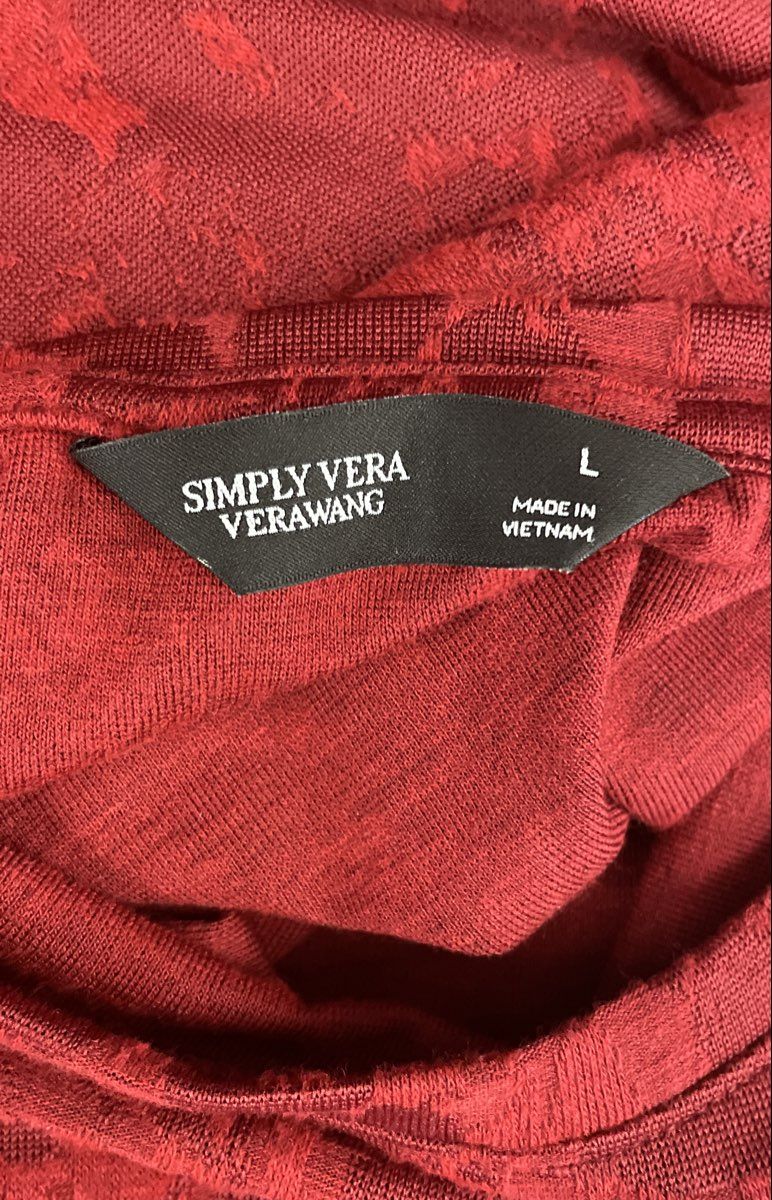 Simply Vera Vera Wang Women's Red Jacquard Textured Knit Long Sleeve Top Sz L
