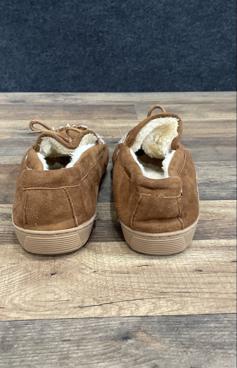 Apres Men's Brown Synthetic Suede Faux Shearling Moccasin Slippers Sz 8