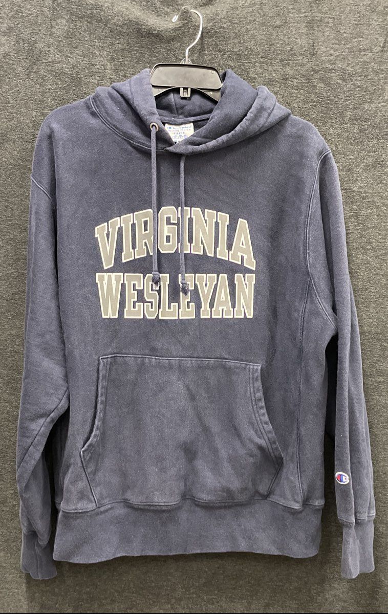 Champion Men's Virginia Wesleyan Reverse Weave Hoodie Navy Blue Pullover Sz L