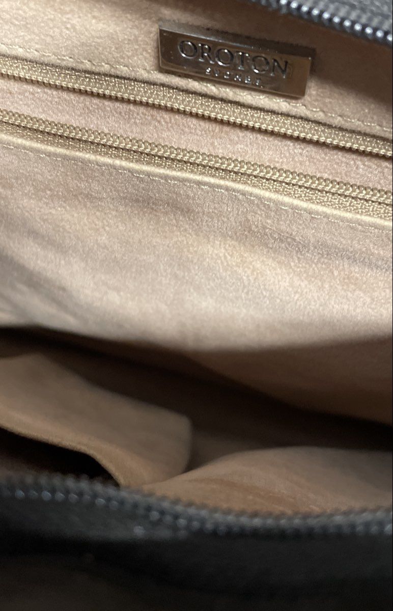 Vintage Oroton Beige Brown Leather Canvas Shoulder Bag Silver Hardware