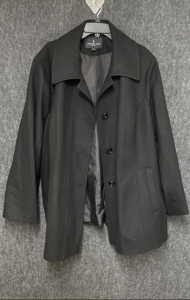 London Fog Women's Black Wool Blend Peacoat Button Front Jacket Sz 3X