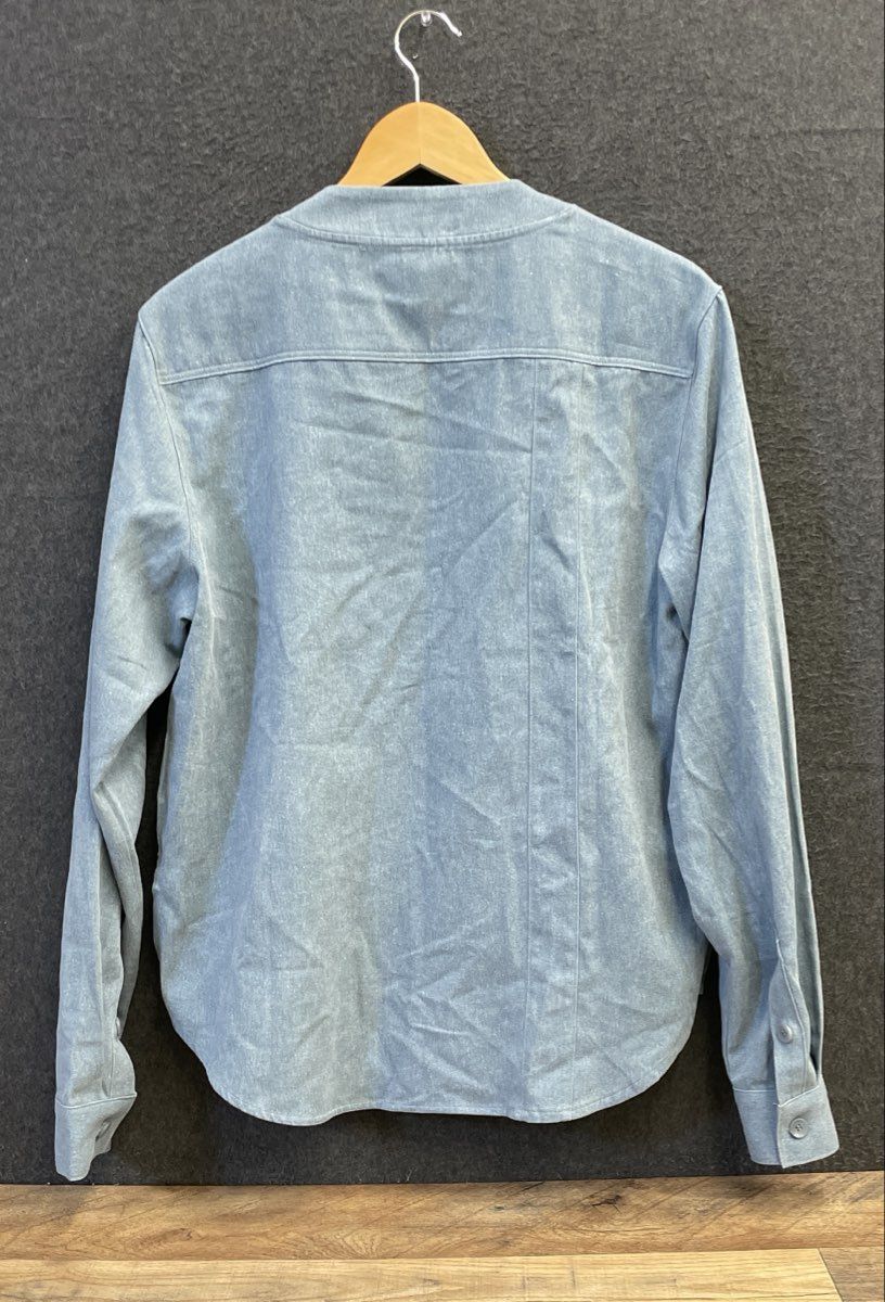 Brian Americus Men's Blue Grey Cotton Collarless Jersey Style Button Up Sz S