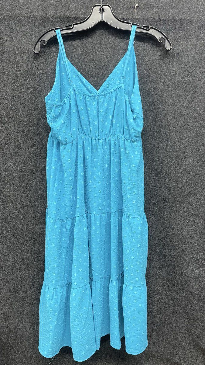 Emma & Michele Women's Blue Clip Dot Tiered V-Neck Spaghetti Strap Sundress Sz M