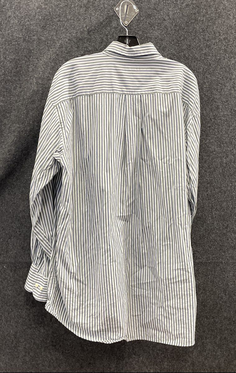Nautica Men's White Blue Green Striped Cotton Button Down Shirt Sz 18 34/35