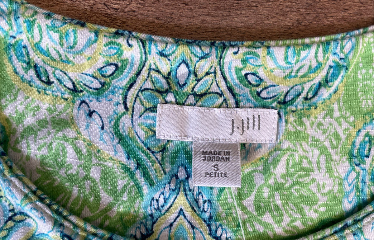 J. Jill Women's Paisley Sleeveless Maxi Dress Green Blue Rayon Spandex Sz S P
