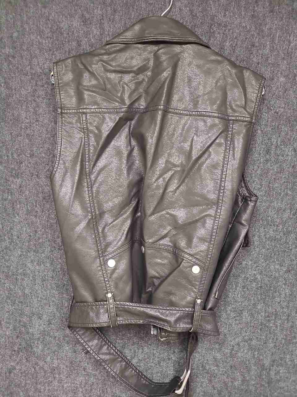 We The Free Women's Dark Brown Moto Biker Vest Belted Asymmetrical Zip Sz S