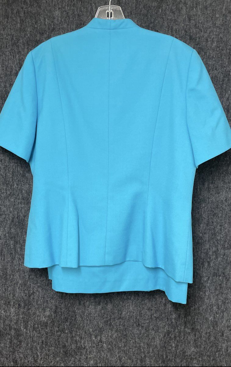 Le Suit Essentials Women's 2-Piece Blazer Skirt Suit Blue Short Sleeve Sz 14P