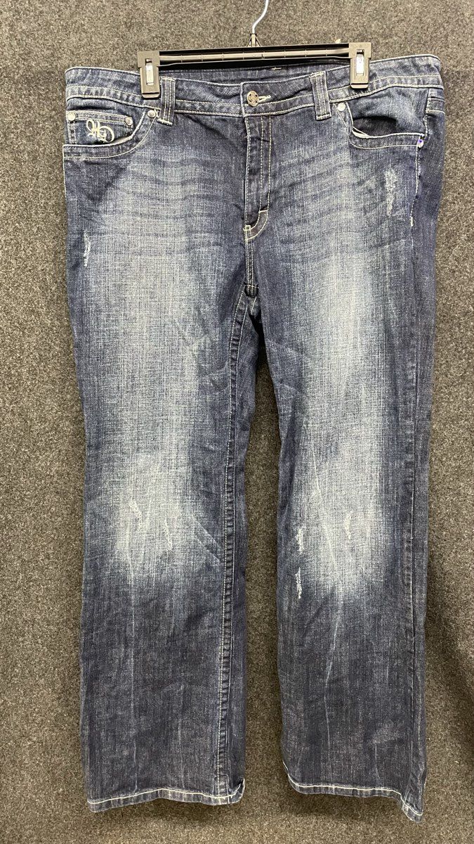 Harley Davidson Women's Jeans Blue Distressed Angel Wing Embroidered Sz 18