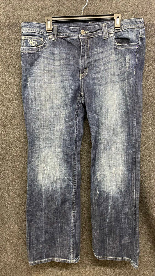 Harley Davidson Women's Jeans Blue Distressed Angel Wing Embroidered Sz 18