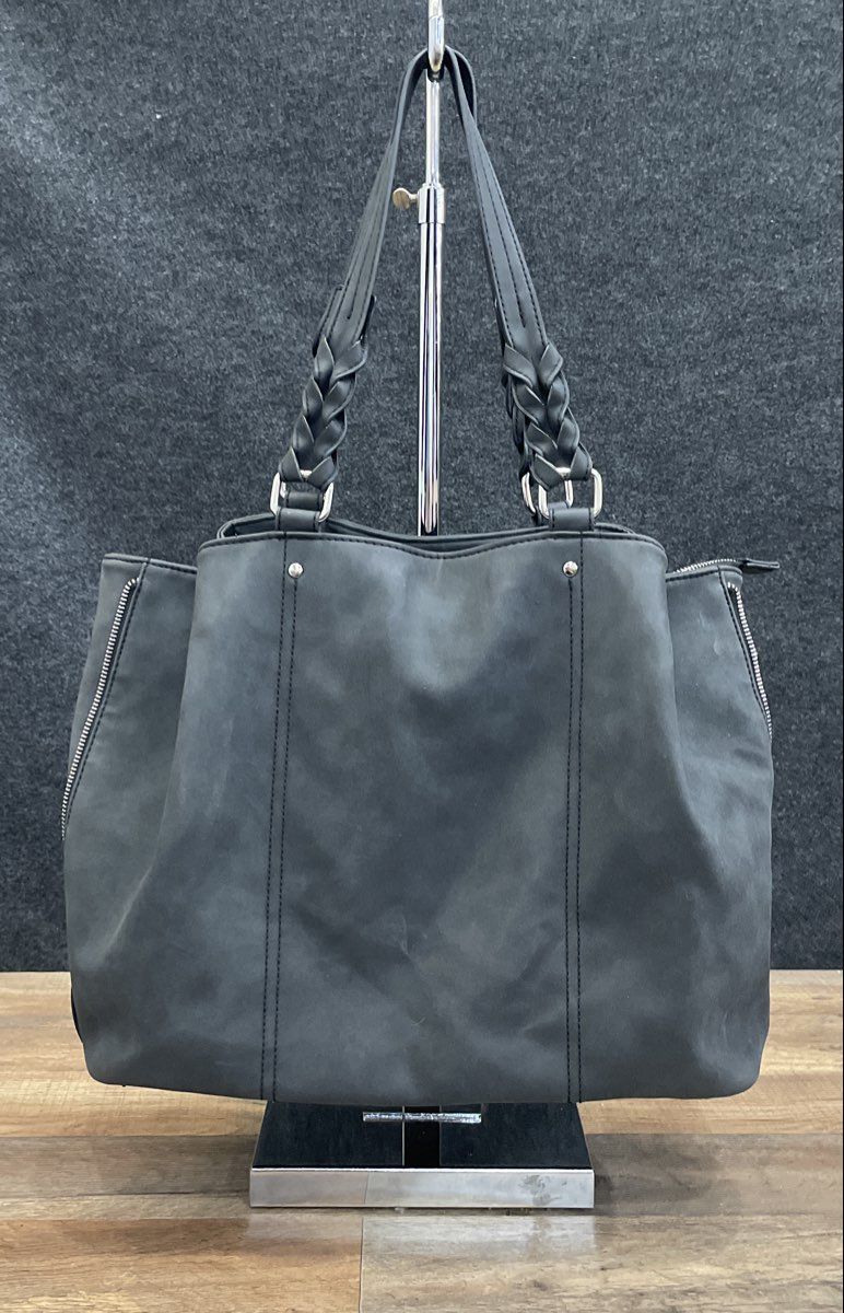 Urban Expressions Grey Braided Handle Tote Shoulder Bag Side Zippers
