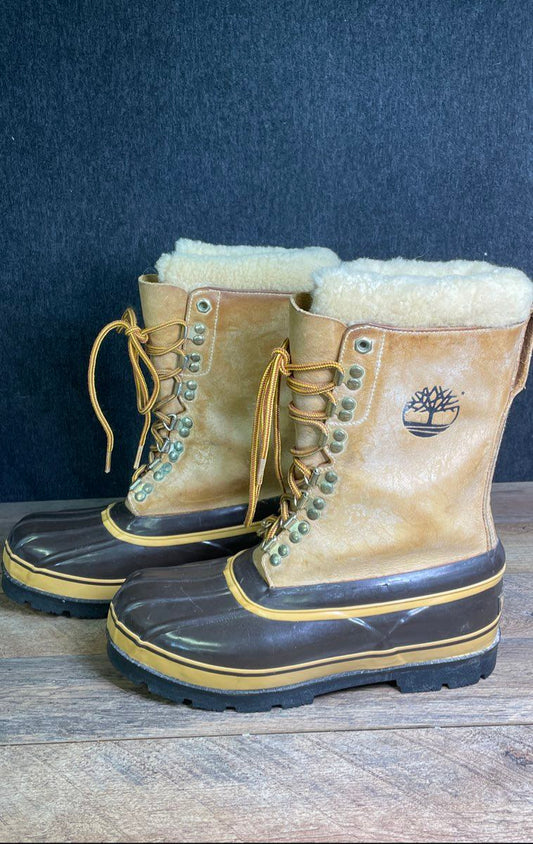 Timberland Vintage Snow Mobile Hunting Duck Boots Tan Leather Size 8