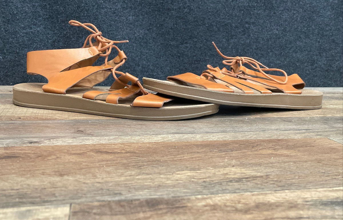 Rouge Brown Leather Gladiator Lace Up Strappy Flat Sandals Women's Size 11