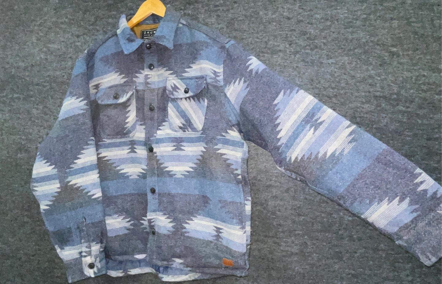 JACHS NY Aztec Southwestern Fleece Lined Shirt Jacket Shacket Blue Grey NWT Sz L
