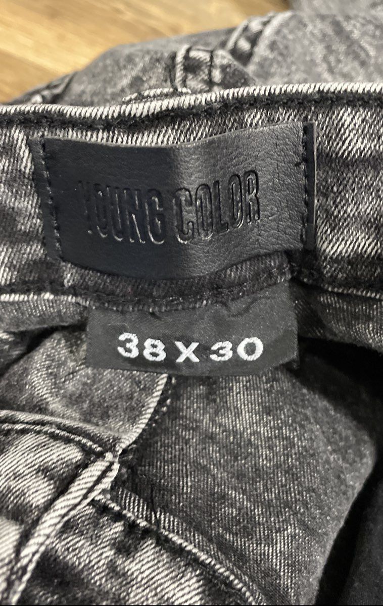 Young Color Men's Grey Acid Wash Distressed Ripped Cargo Pants Sz 38x30